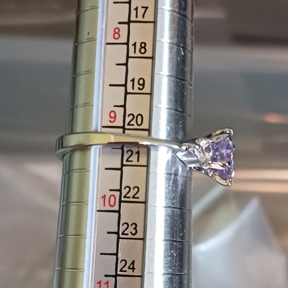Silver Amethyst Ring with CZ Accents Size 9 - Picture 14 of 14
